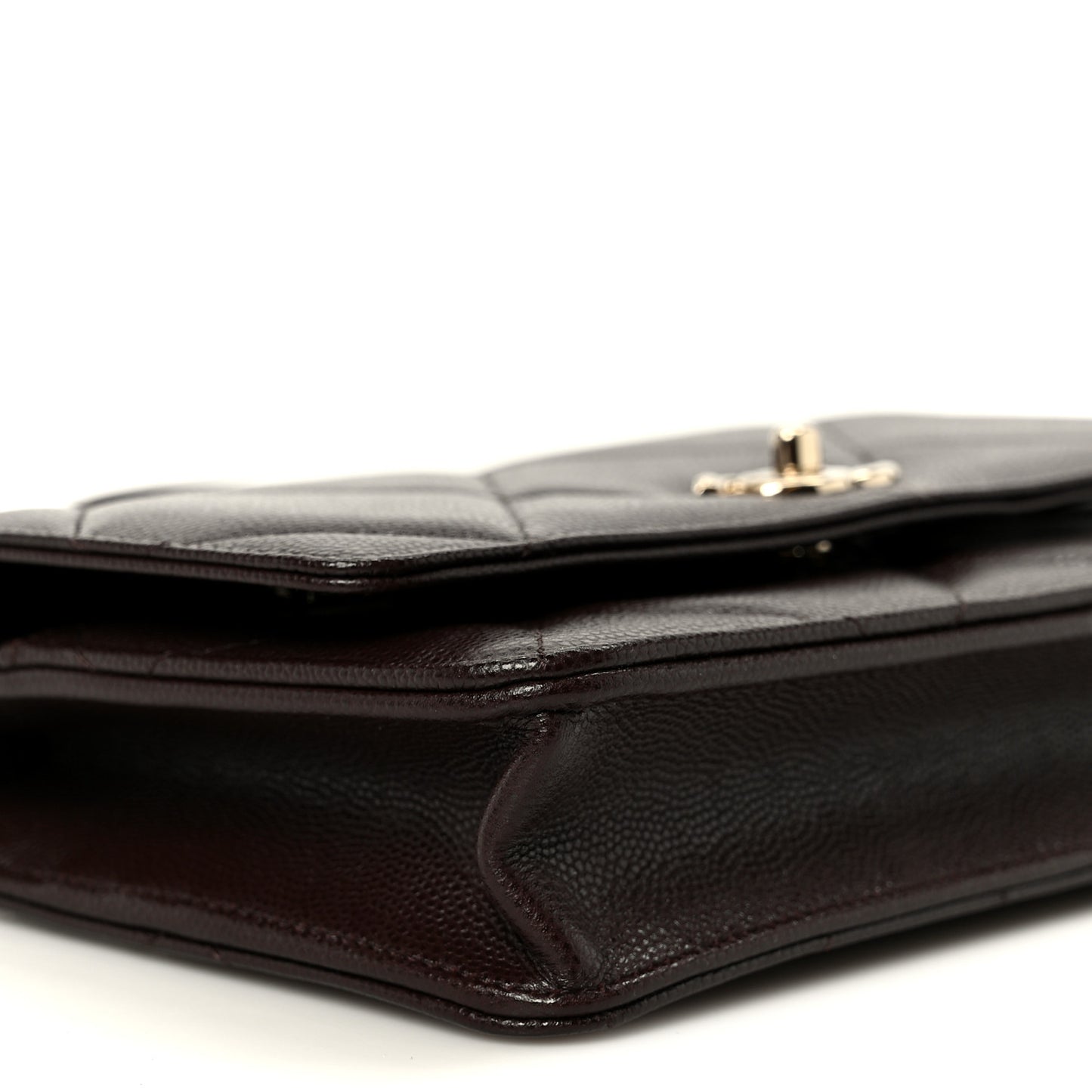 Shiny Caviar Quilted Turnlock Top Handle Wallet On Chain WOC Dark Brown