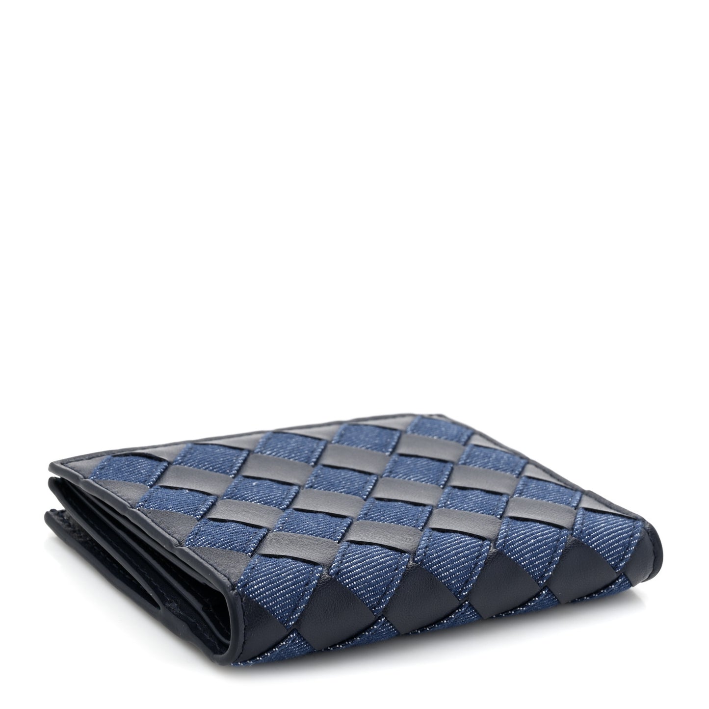 Nappa Denim Intrecciato Small Bi Fold Wallet Abyss Indigo