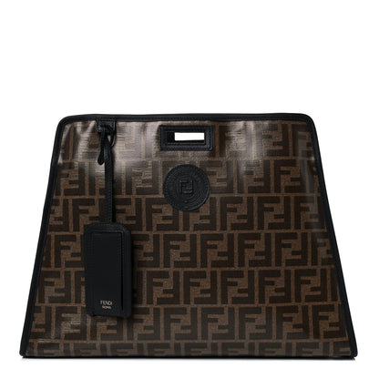 Fendi Glazed Fabric Vitello Century FF 1974 Stamp Patch Medium Peekaboo Defender Cover Mogano Panna Black 1 of 12