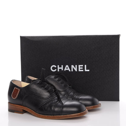 Chanel Calfskin Quilted CC Lace Up Oxfords 36 Black 18 of 18
