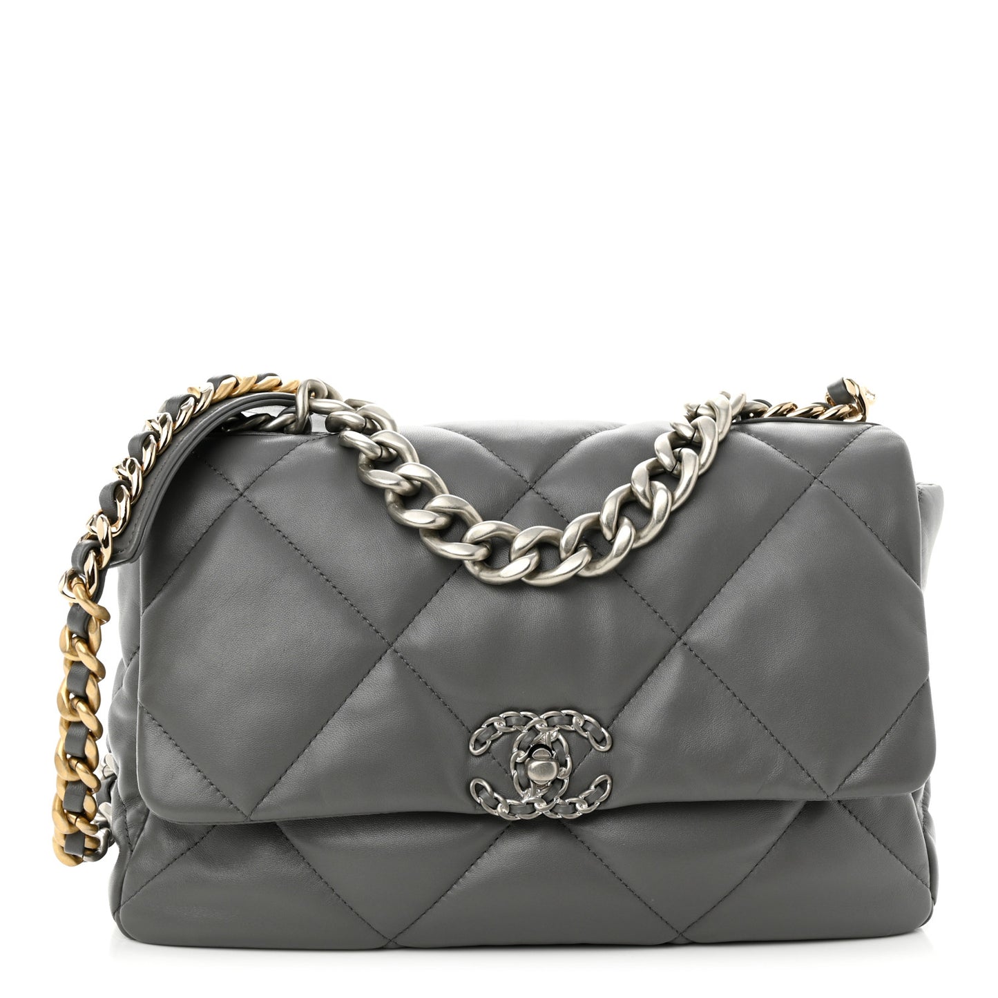 Lambskin Quilted Large Chanel 19 Flap Grey
