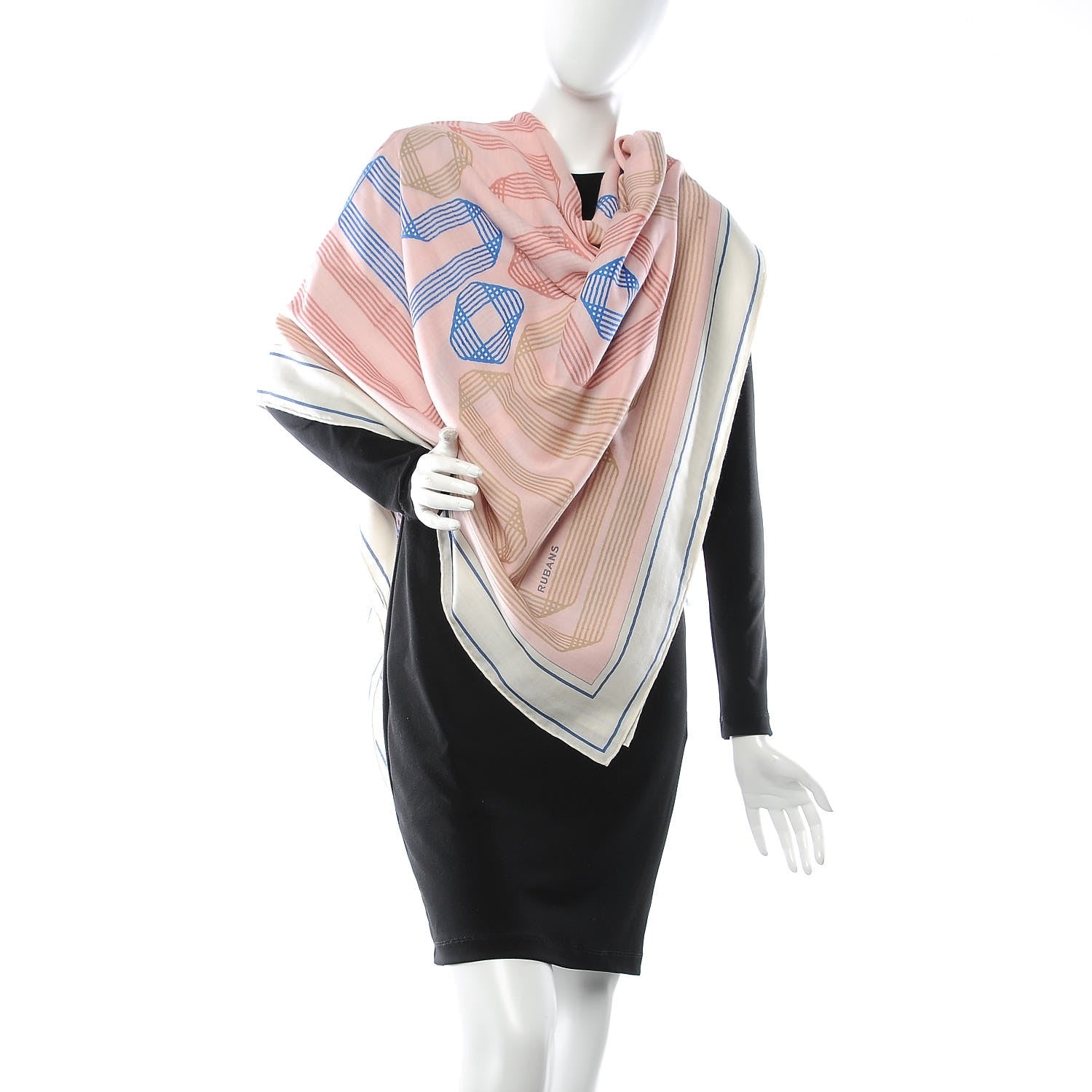 Hermes Cashmere Silk Rubans D'Hermes Shawl 140 Blanc Rose Pale Bleu 2 of 5