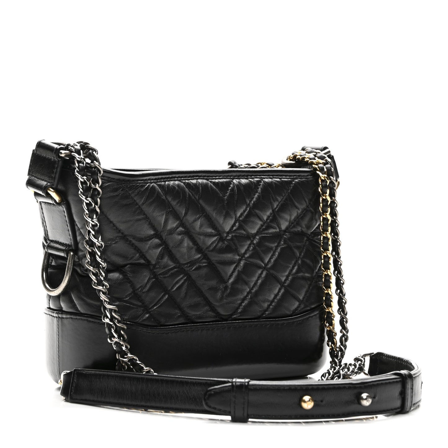 Aged Calfskin Chevron Quilted Small Gabrielle Hobo Black Black