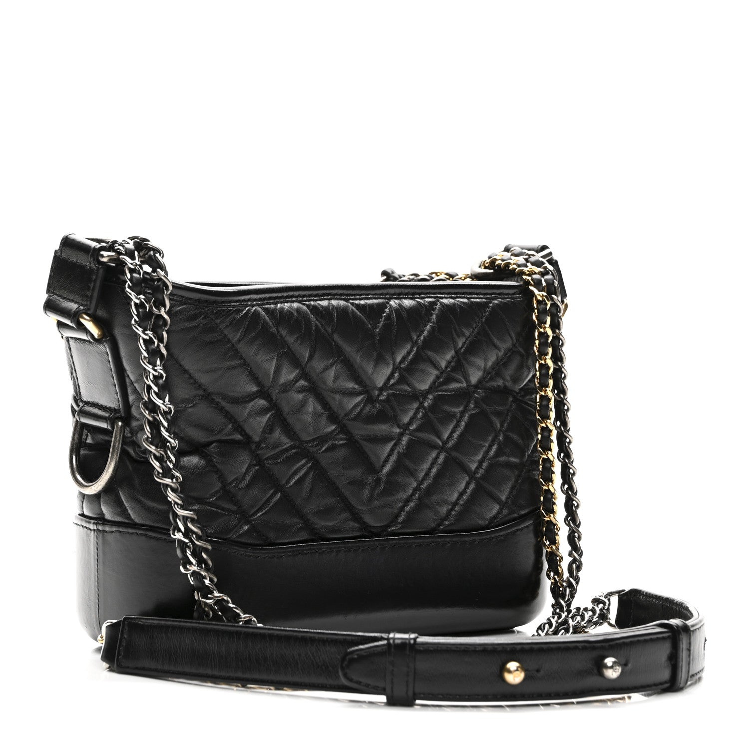 Chanel Aged Calfskin Chevron Quilted Small Gabrielle Hobo Black Black 3 of 10