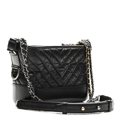 Chanel Aged Calfskin Chevron Quilted Small Gabrielle Hobo Black Black 3 of 10