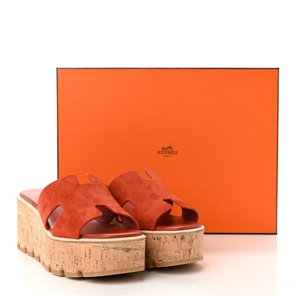 Hermes Suede Goatskin Cork Eze 30 Sandals 39 Orange Brulee 9 of 9