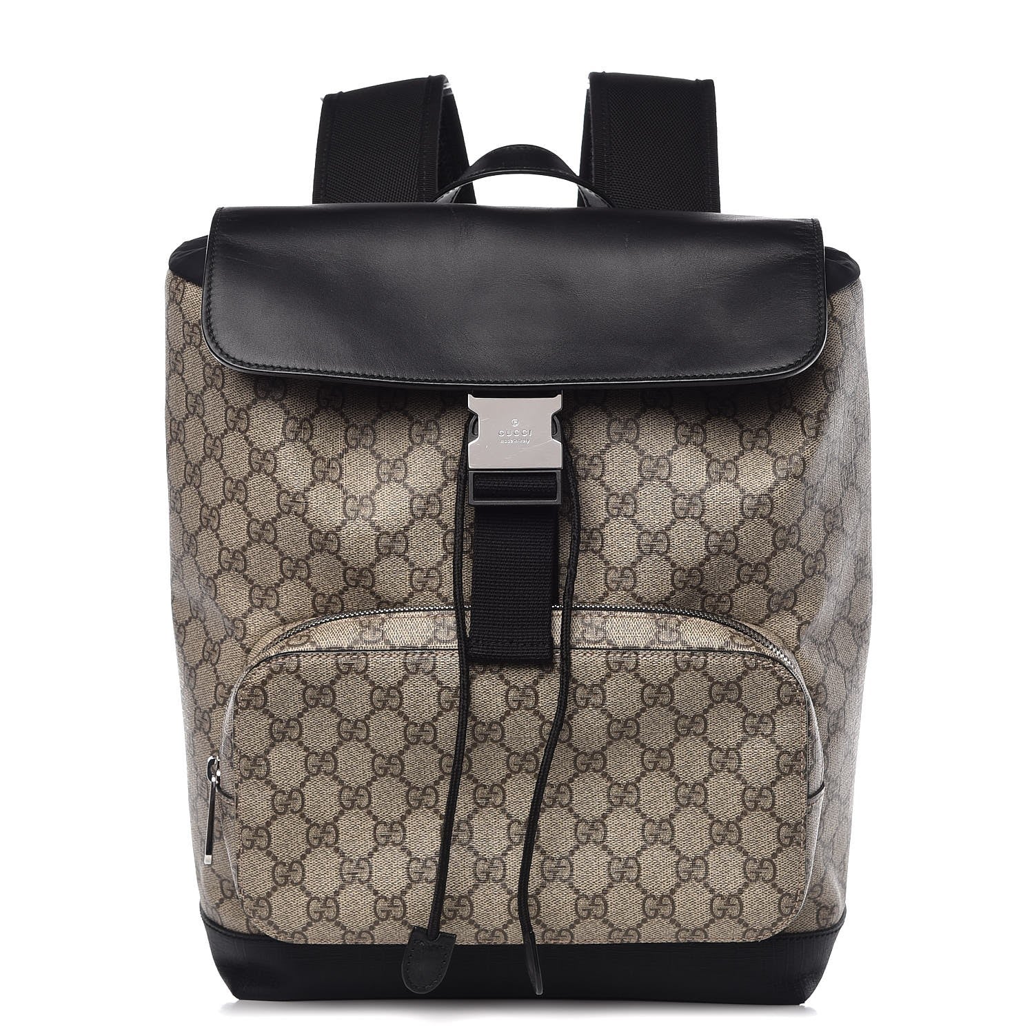 Gucci GG Supreme Monogram Single Buckle Backpack Beige Black 1 of 8