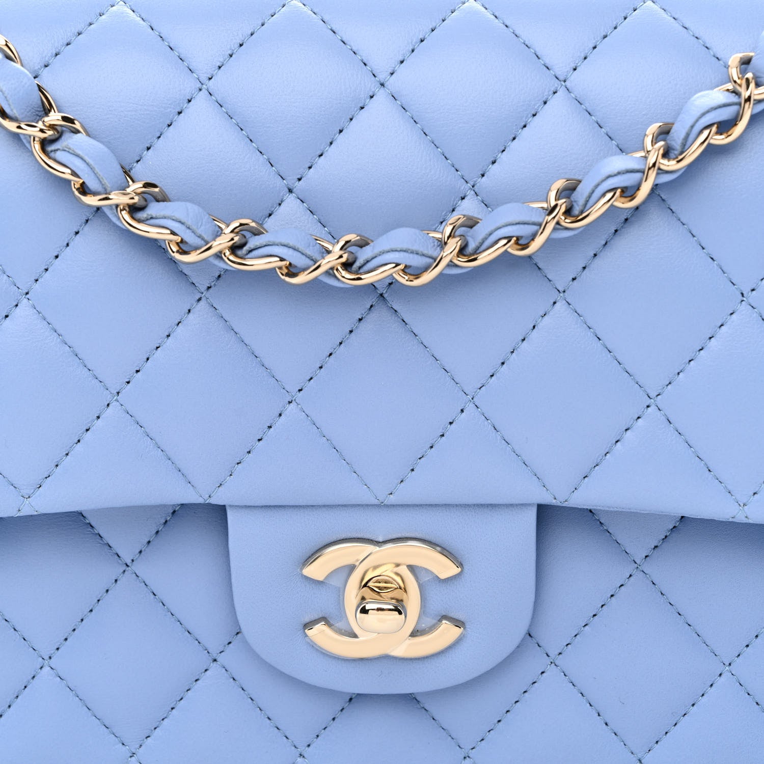 Chanel Lambskin Quilted Medium Double Flap Light Blue 7 of 10