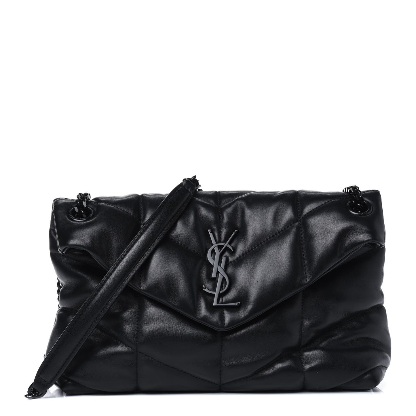 Lambskin Quilted Small Loulou Puffer Monogram Chain Satchel Black