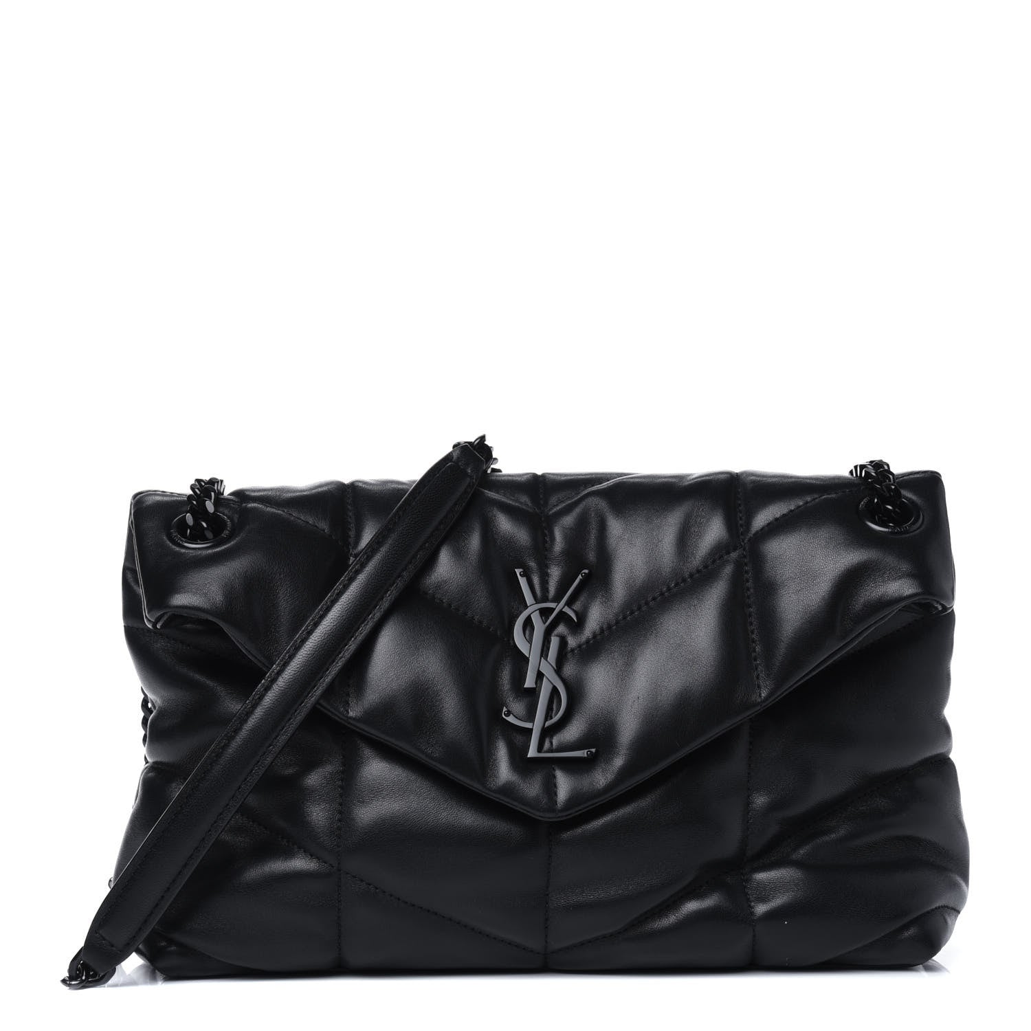Saint Laurent Lambskin Quilted Small Loulou Puffer Monogram Chain Satchel Black 1 of 12