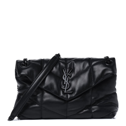Saint Laurent Lambskin Quilted Small Loulou Puffer Monogram Chain Satchel Black 1 of 12