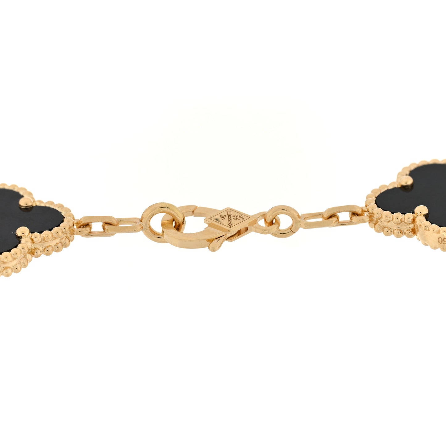 18K Yellow Gold Black Onyx 5 Motifs Vintage Alhambra Bracelet