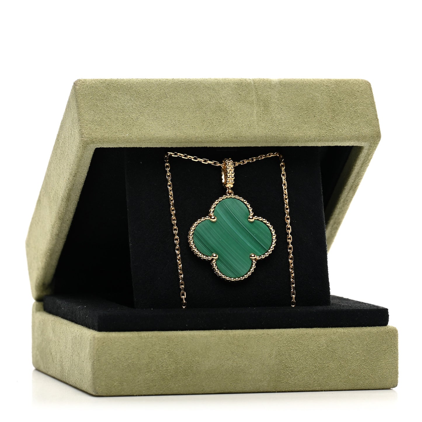 18K Yellow Gold Malachite Magic Alhambra Pendant Necklace
