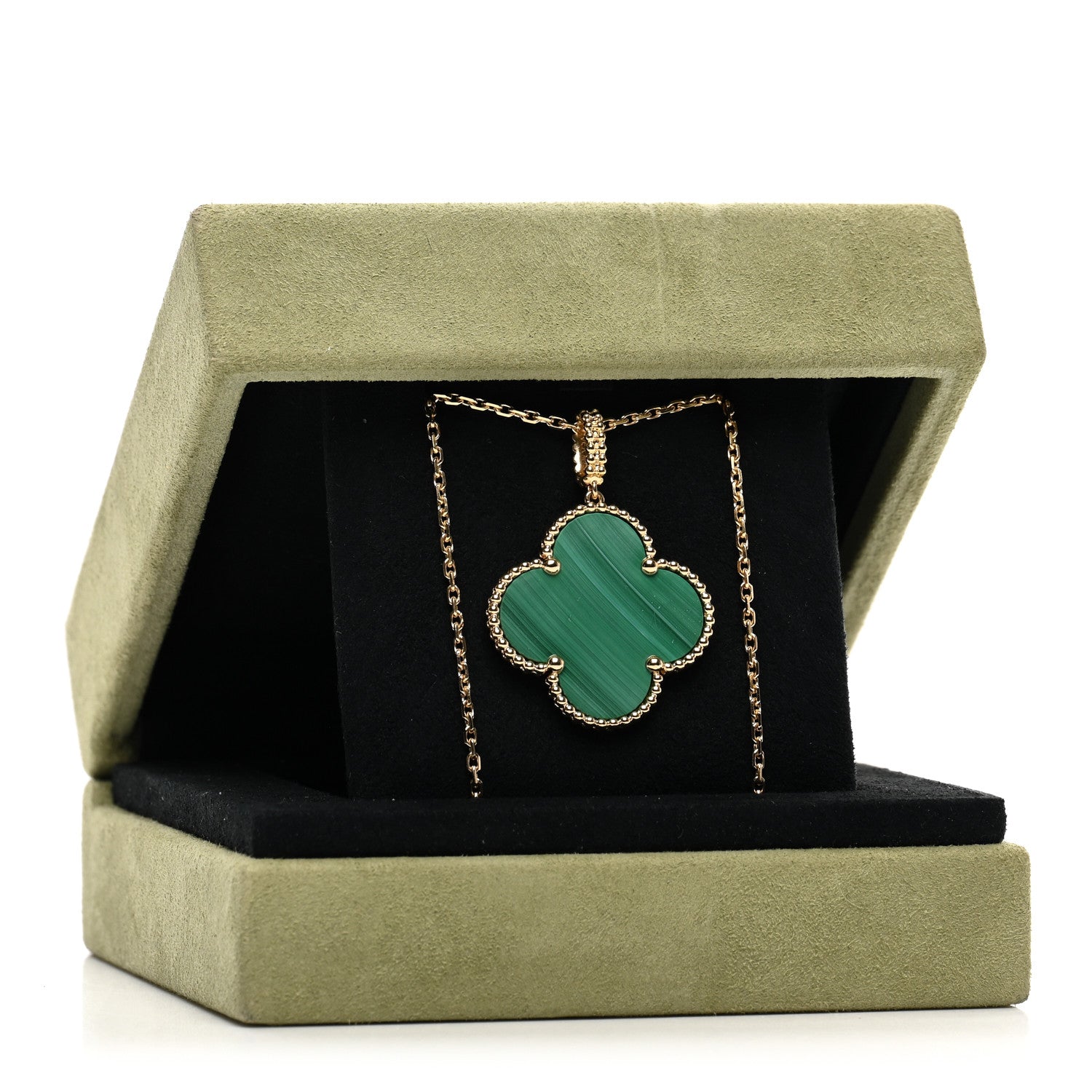 Van Cleef & Arpels 18K Yellow Gold Malachite Magic Alhambra Pendant Necklace 5 of 5