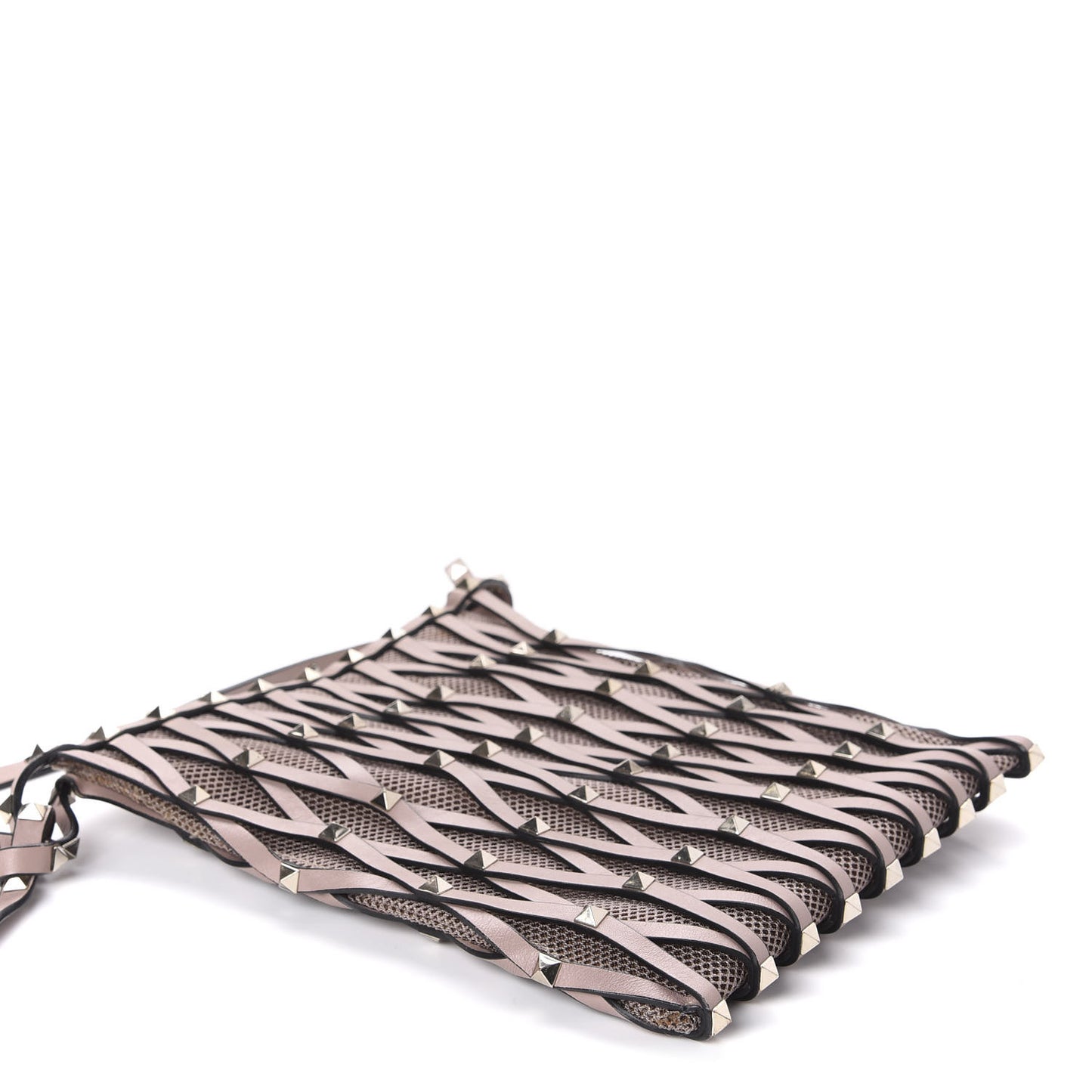 Vitello Rockstud Lattice Mesh Mini Crossbody Poudre