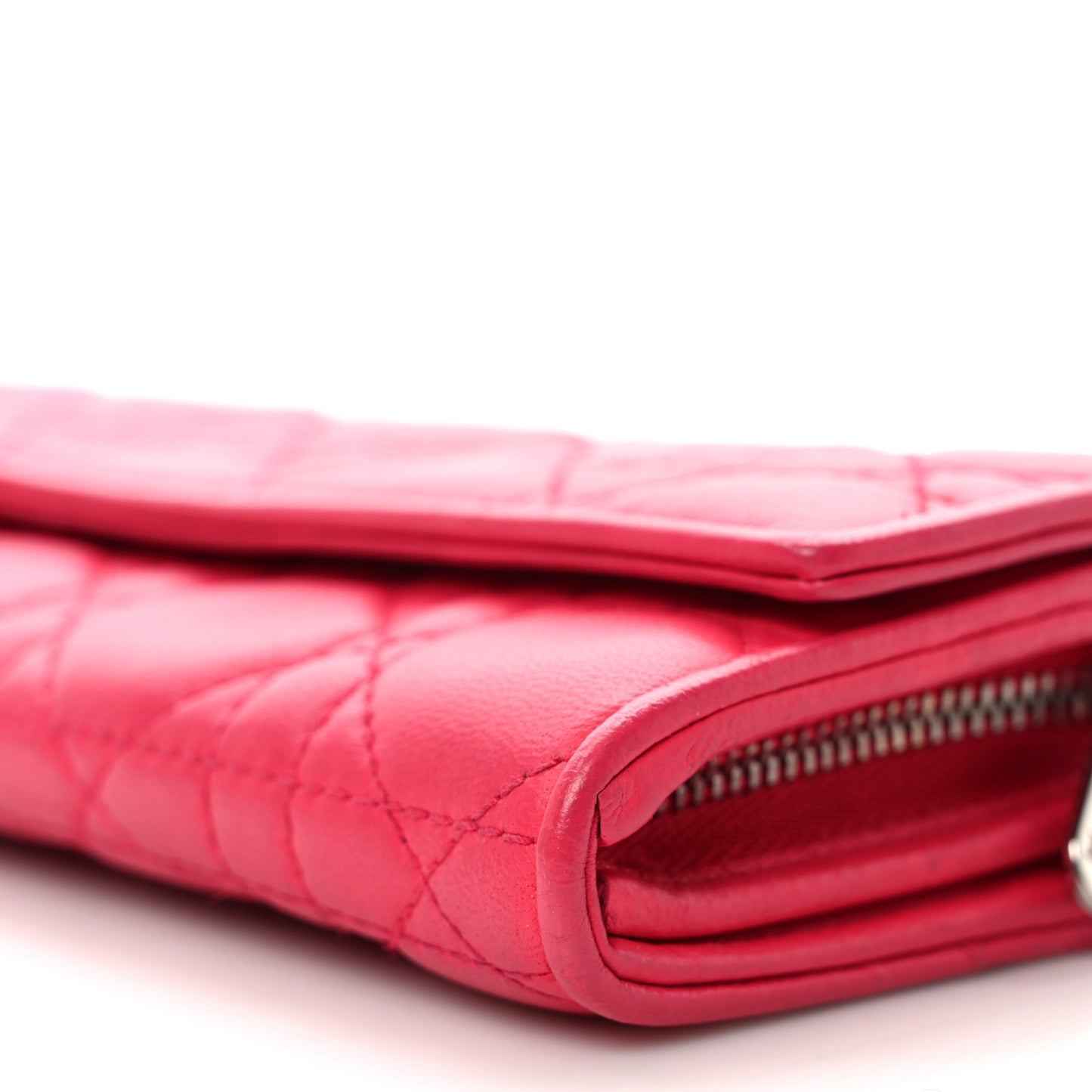 Lambskin Cannage Lady Dior Rendezvous Wallet On Chain Fuchsia