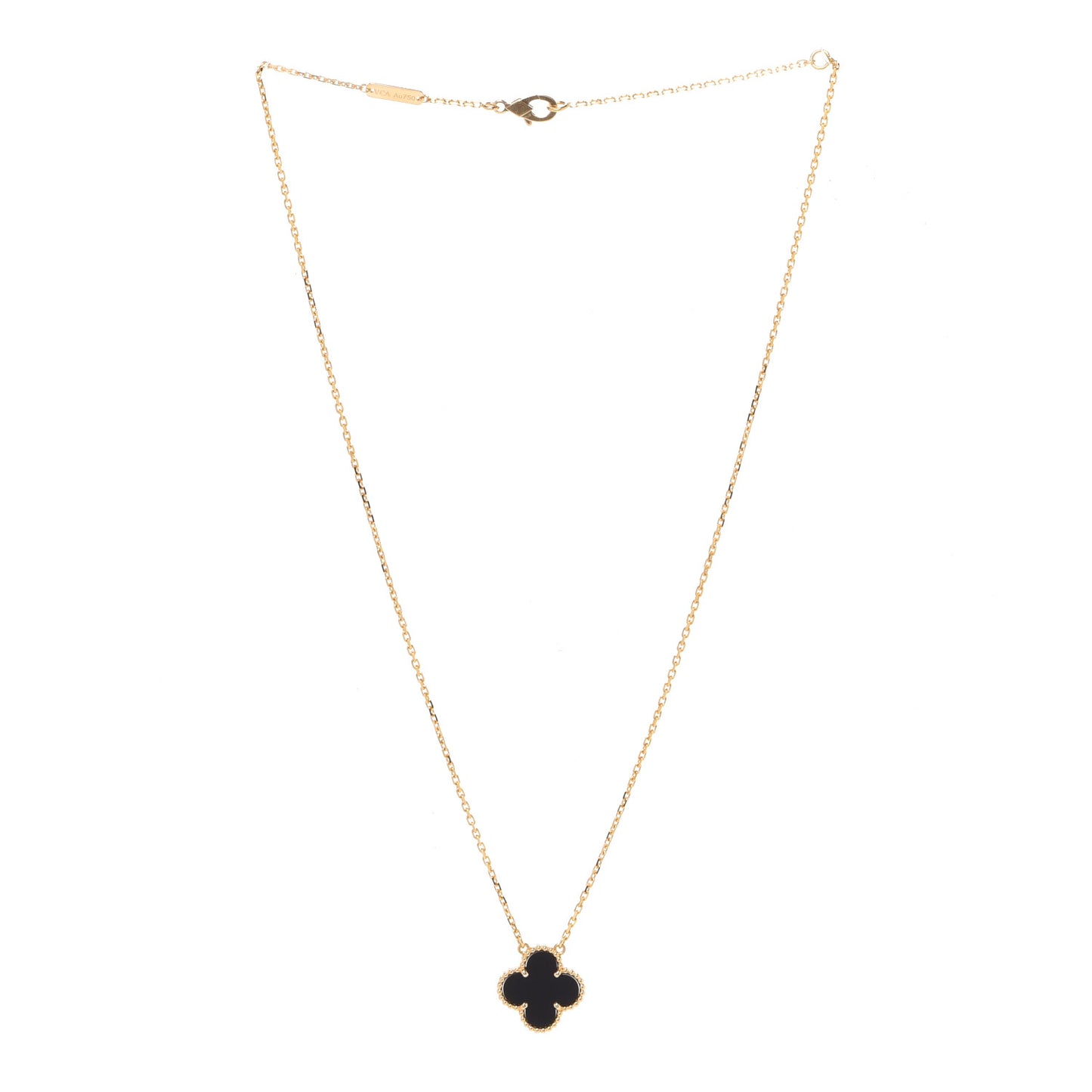 18K Yellow Gold Black Onyx Vintage Alhambra Pendant Necklace