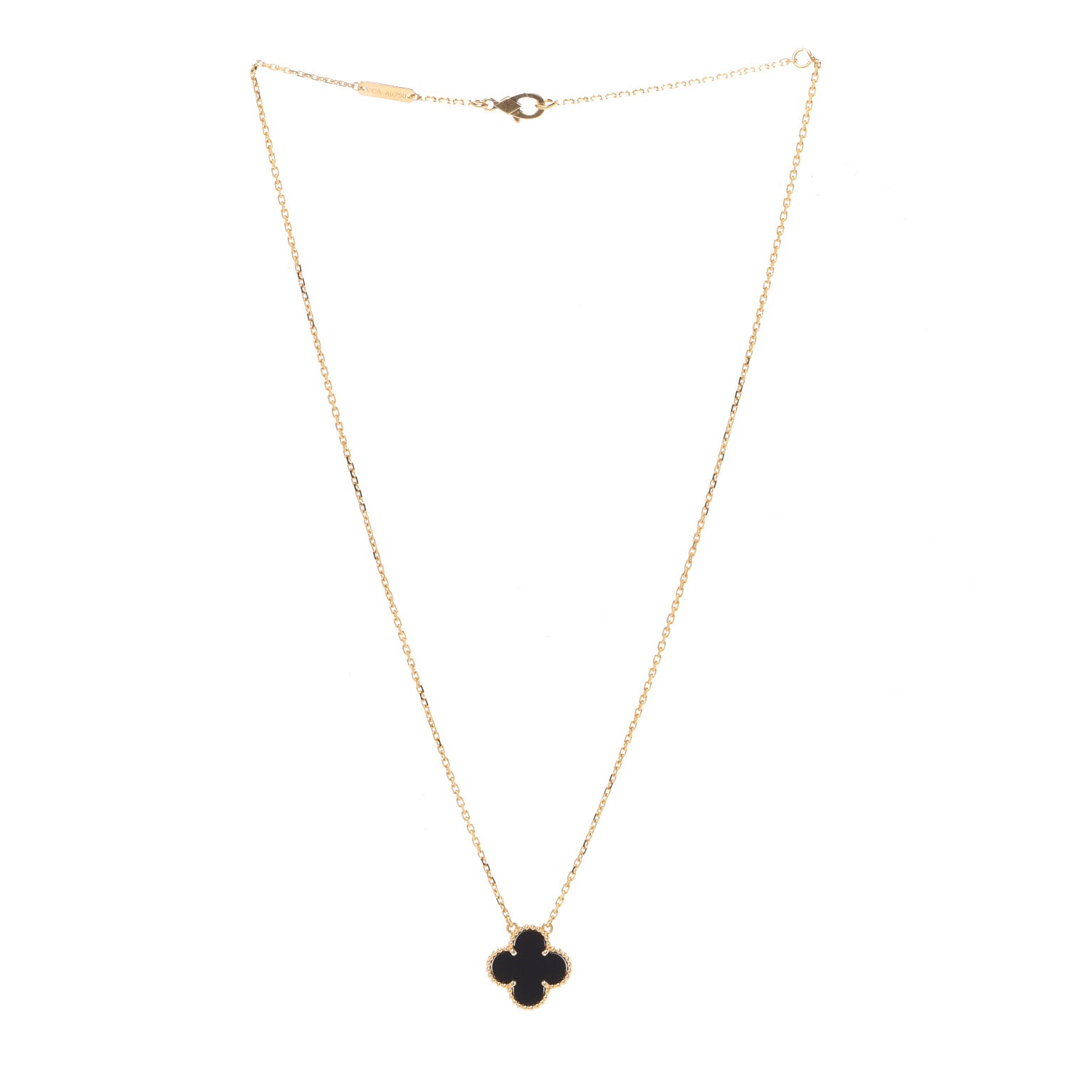 Van Cleef & Arpels 18K Yellow Gold Black Onyx Vintage Alhambra Pendant Necklace 3 of 6