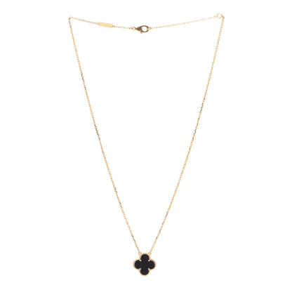 Van Cleef & Arpels 18K Yellow Gold Black Onyx Vintage Alhambra Pendant Necklace 3 of 6