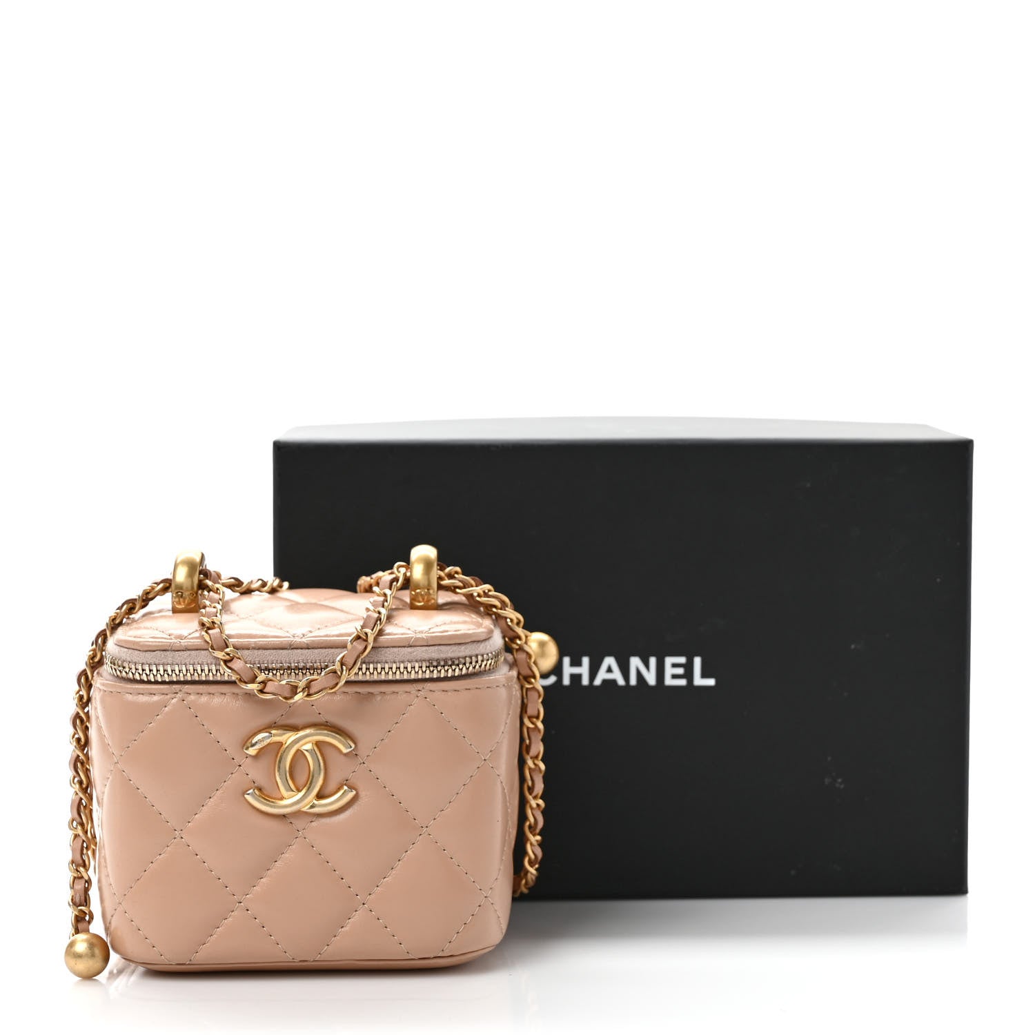 Chanel Calfskin Quilted Mini Perfect Fit Vanity Case With Chain Beige 11 of 11