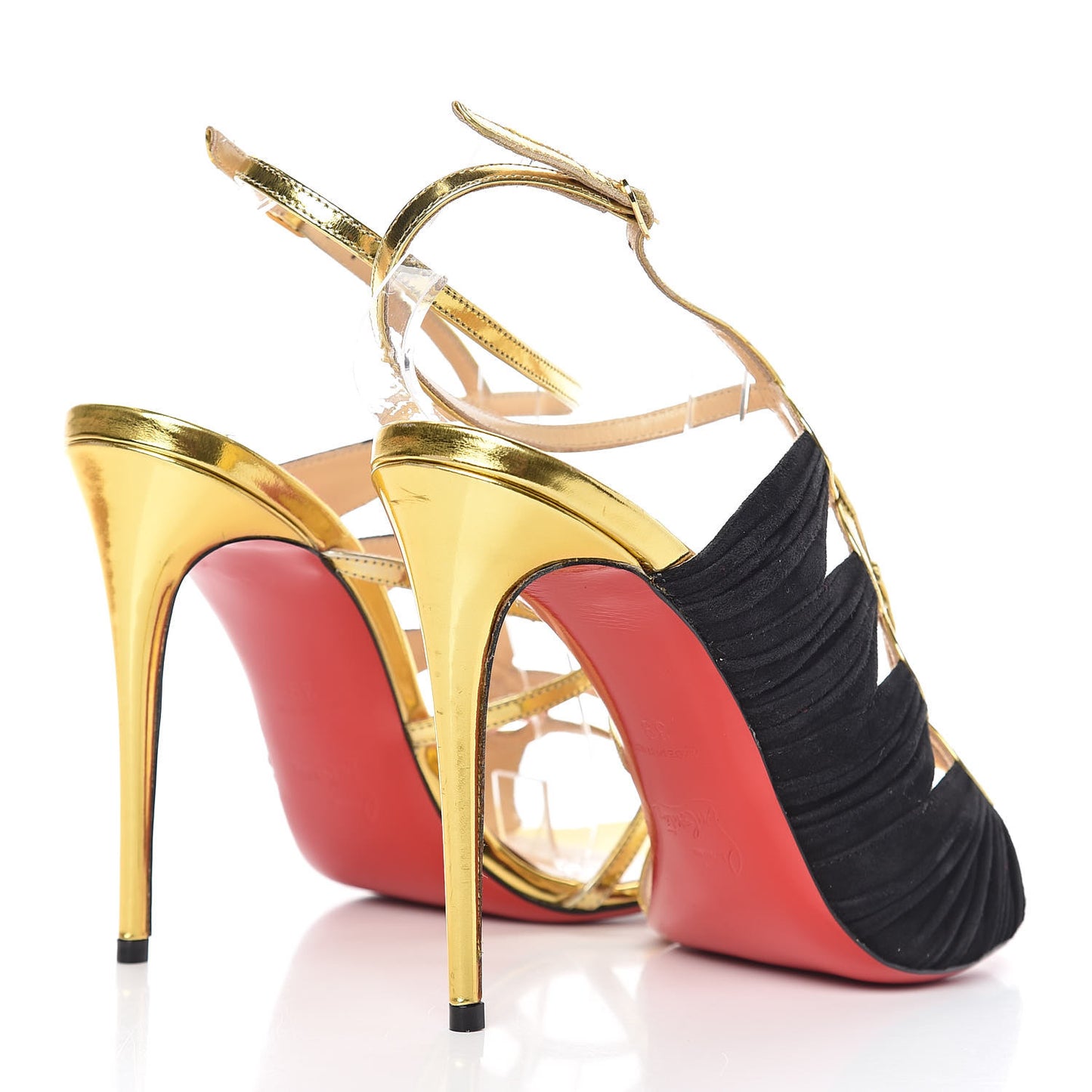 Specchio Veau Velours Tina Cage 100 Ankle Strap Sandals 39 Gold Black