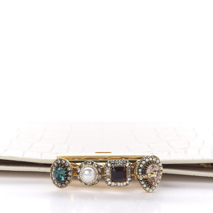 Alexander McQueen Calfskin Crocodile Embossed Knuckle Flat Clutch Off White Gold 9 of 10
