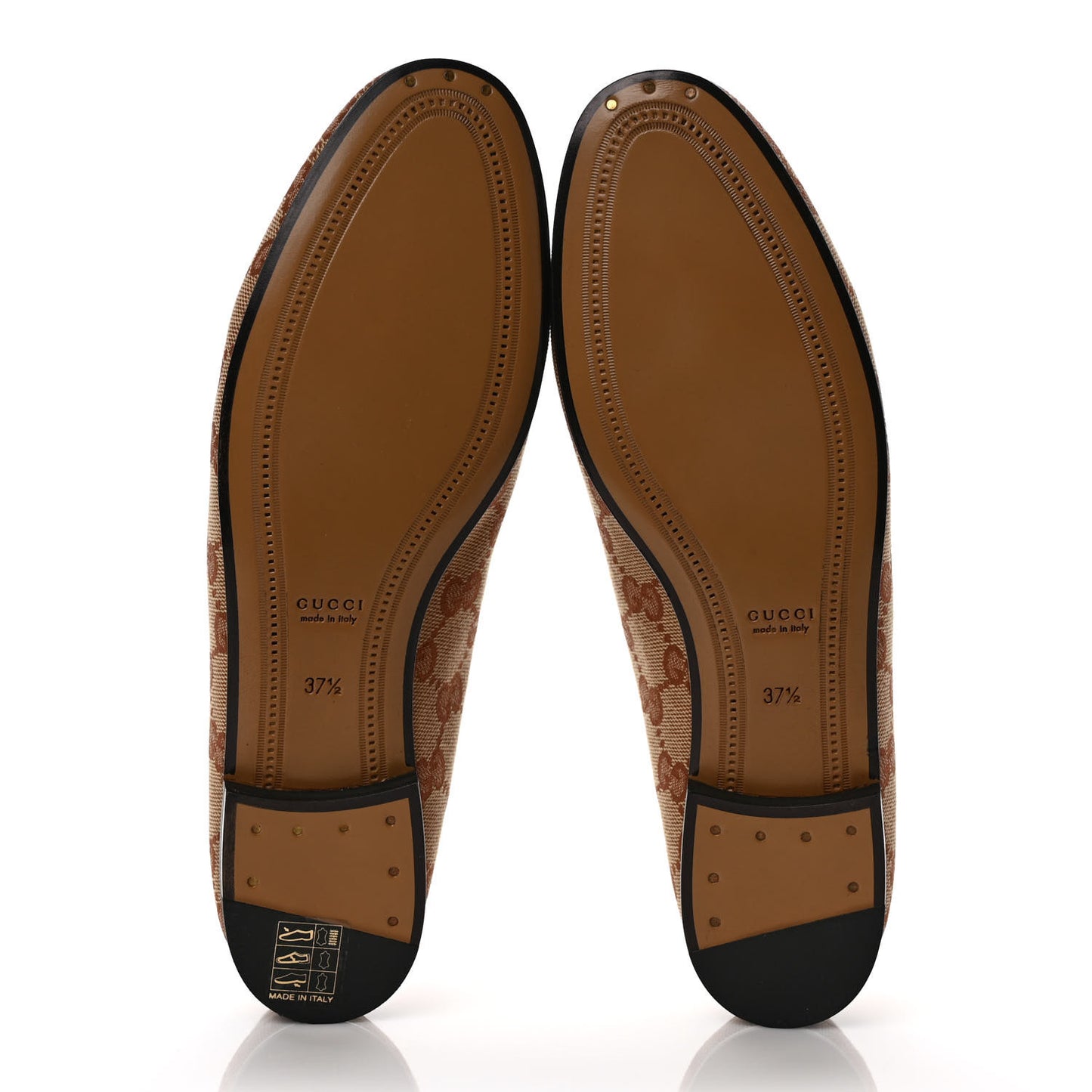 Canvas GG Monogram Horsebit Womens Jordaan Loafers 37.5 Beige Ruggine Rust