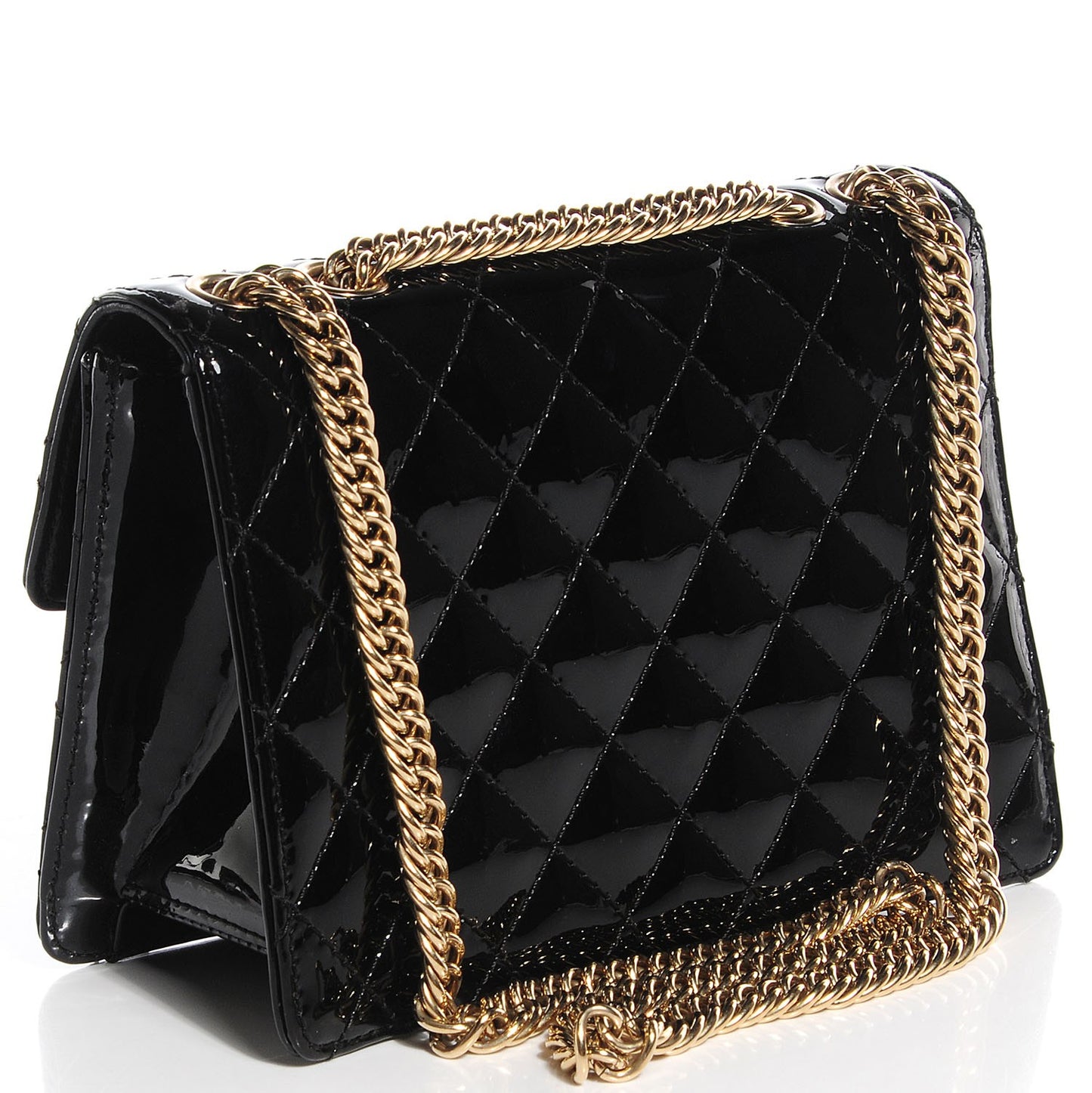 Patent Quilted Evening Star Mini Flap Black