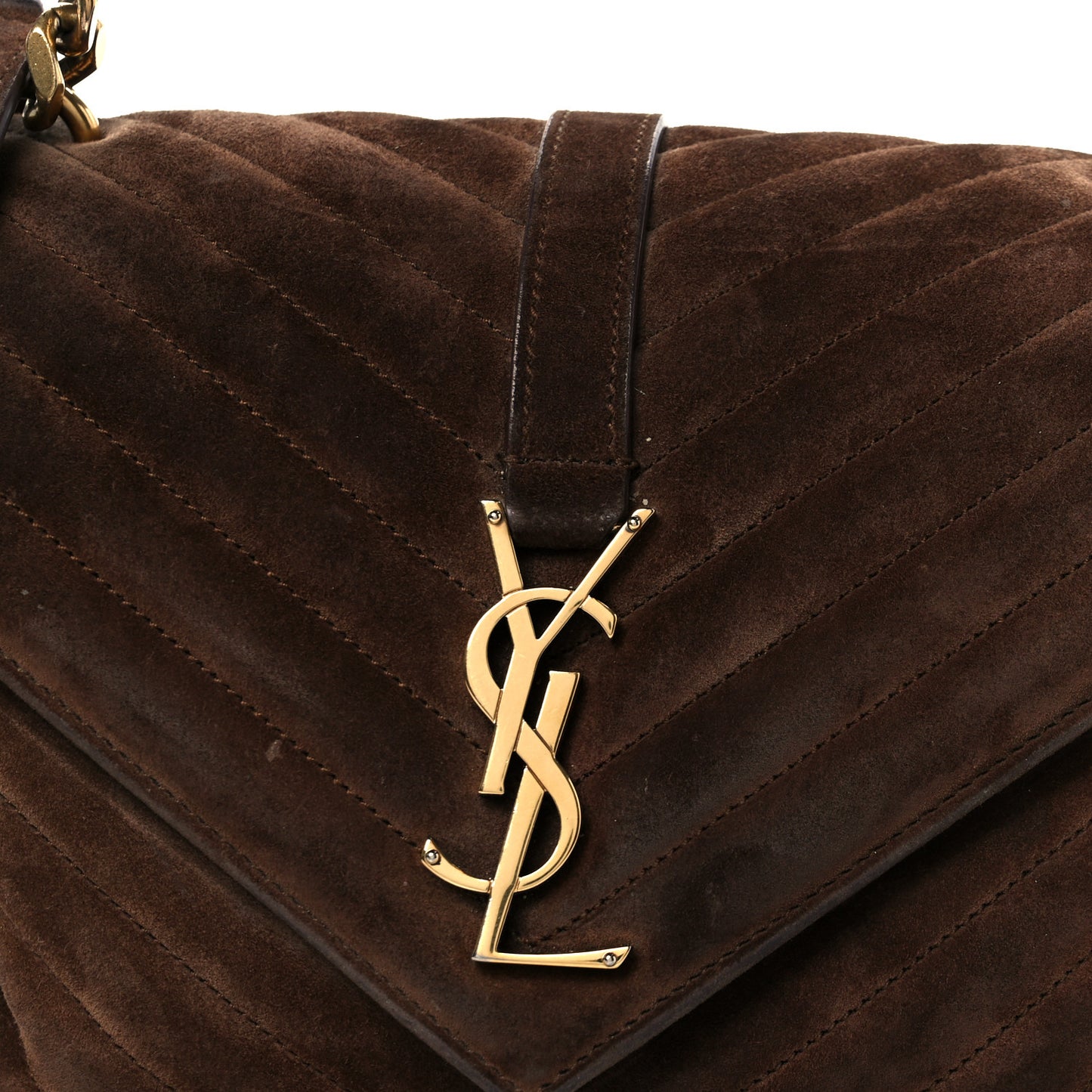 Suede Matelasse Chevron Monogram Medium College Bag Bark Brown