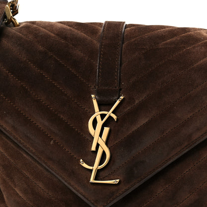 Saint Laurent Suede Matelasse Chevron Monogram Medium College Bag Bark Brown 17 of 21