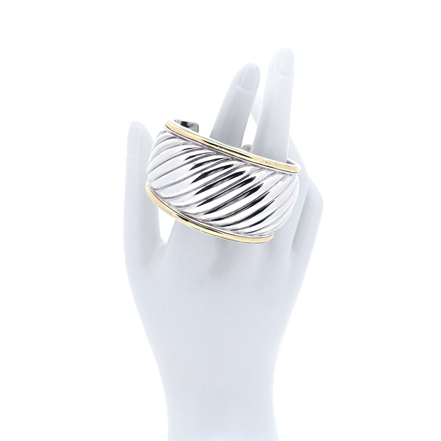 Sterling Silver 18K Yellow Gold 41mm Sculpted Cable Cuff Bracelet