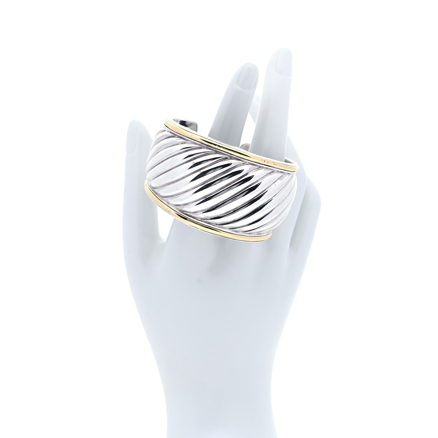David Yurman Sterling Silver 18K Yellow Gold 41mm Sculpted Cable Cuff Bracelet 2 of 4