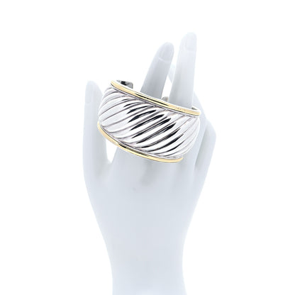 David Yurman Sterling Silver 18K Yellow Gold 41mm Sculpted Cable Cuff Bracelet 2 of 4
