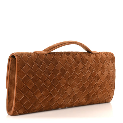 Bottega Veneta Suede Intrecciato Long Andiamo Top Handle Clutch Amber 3 of 7