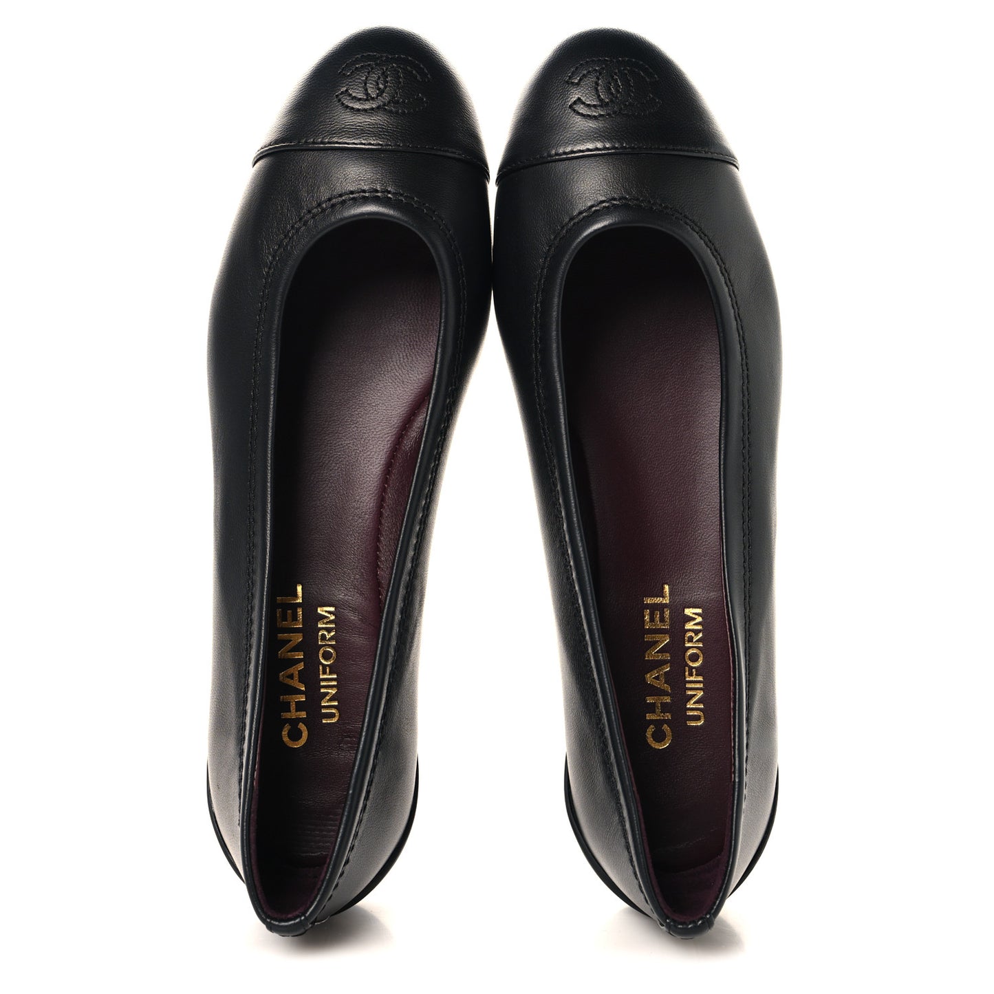 Lambskin Cap Toe CC Uniform Ballerina Flats 37 Black