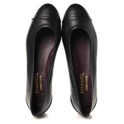Chanel Lambskin Cap Toe CC Uniform Ballerina Flats 37 Black 2 of 9