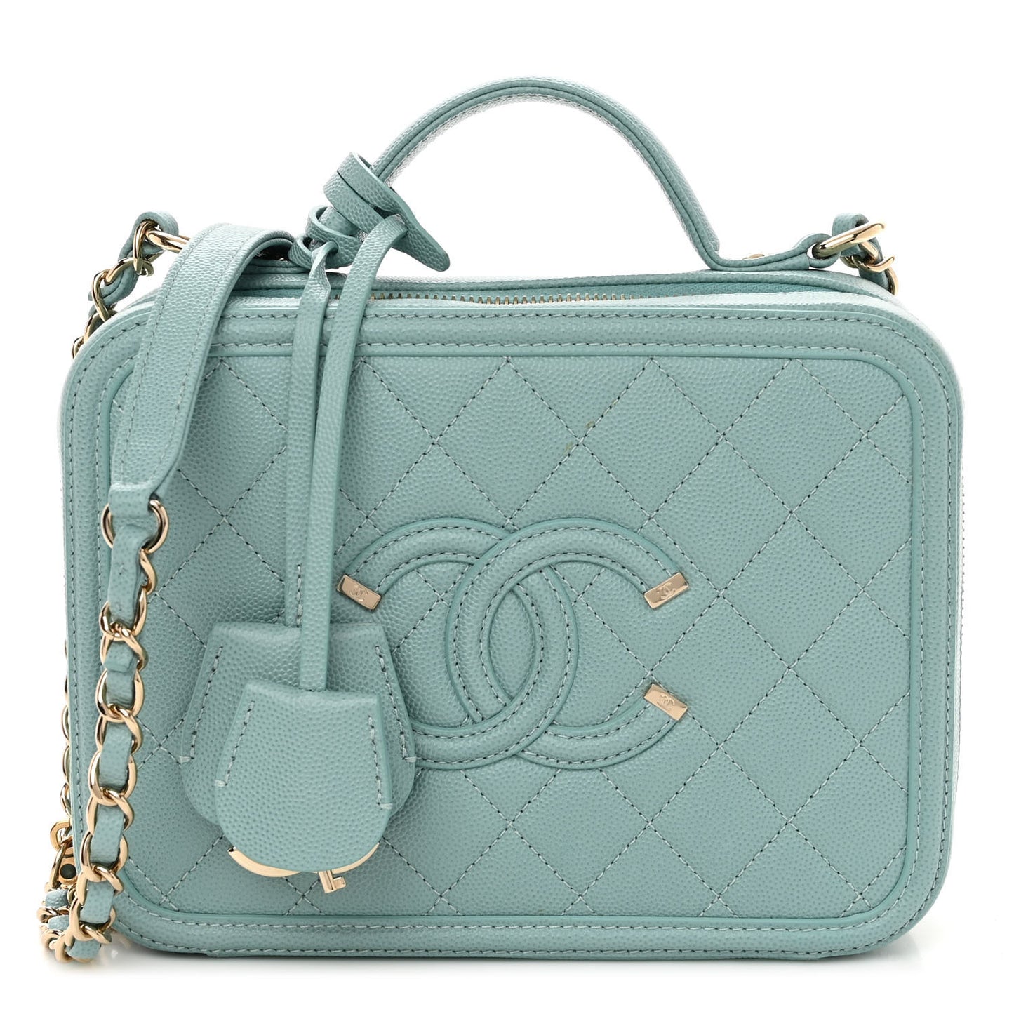 Caviar Quilted Medium CC Filigree Vanity Case Light Blue