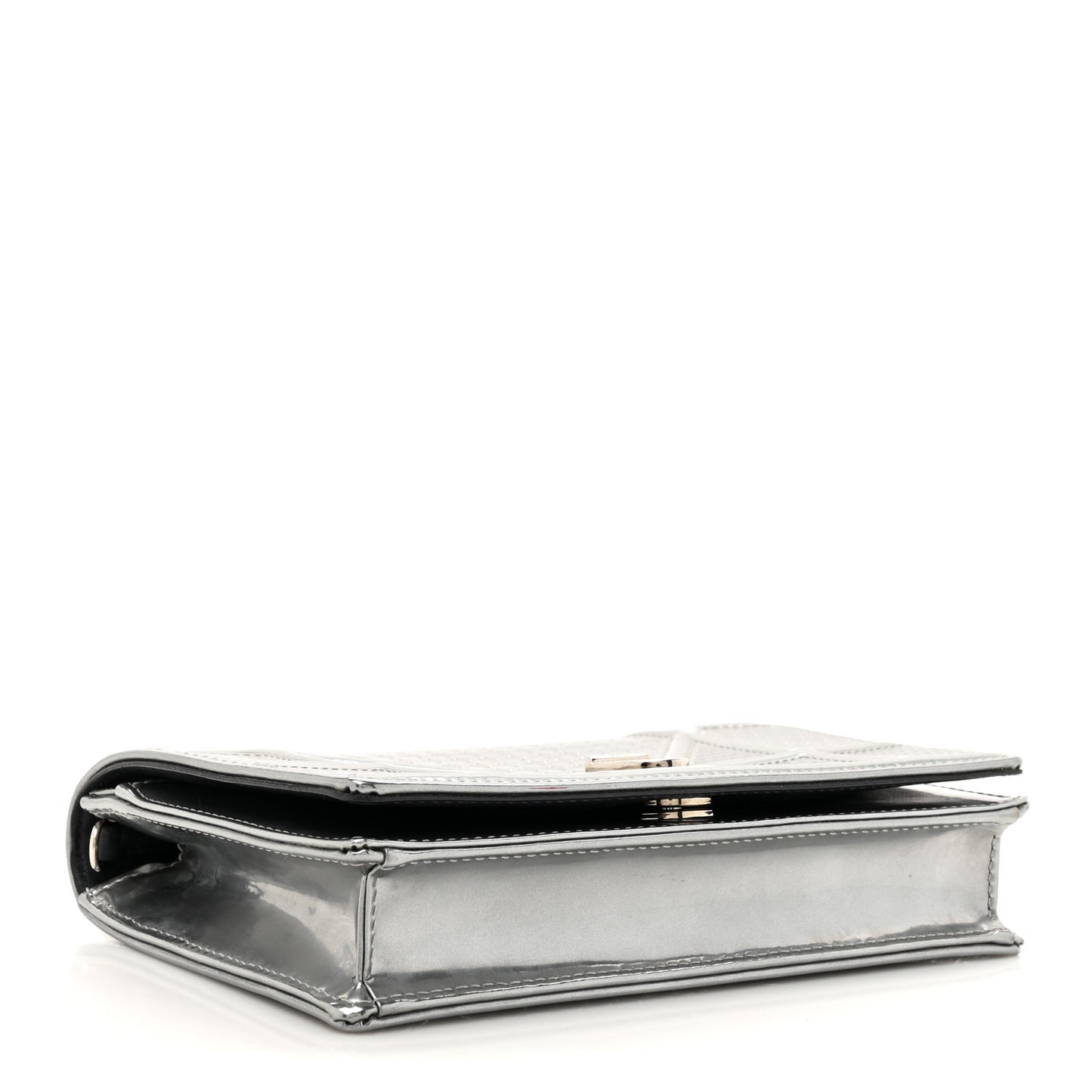 Metallic Patent Micro-Cannage Diorama Wallet on Chain Pouch Silver
