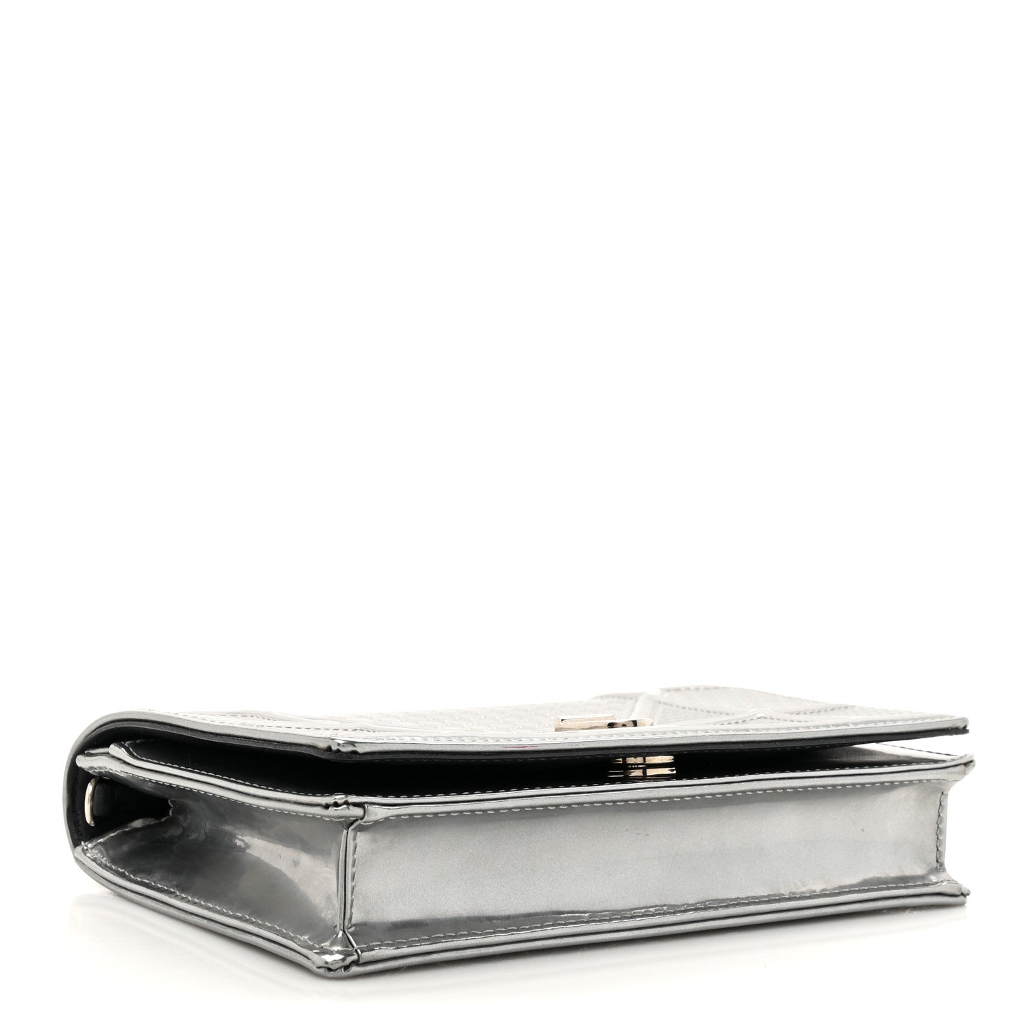 Christian Dior Metallic Patent Micro-Cannage Diorama Wallet on Chain Pouch Silver 4 of 13