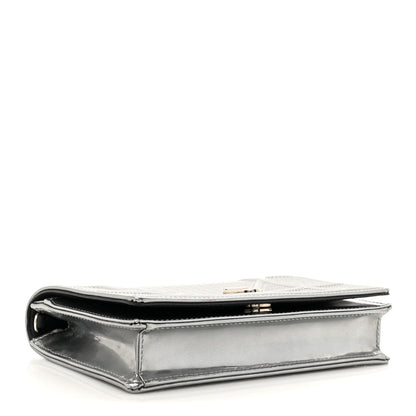 Christian Dior Metallic Patent Micro-Cannage Diorama Wallet on Chain Pouch Silver 4 of 13