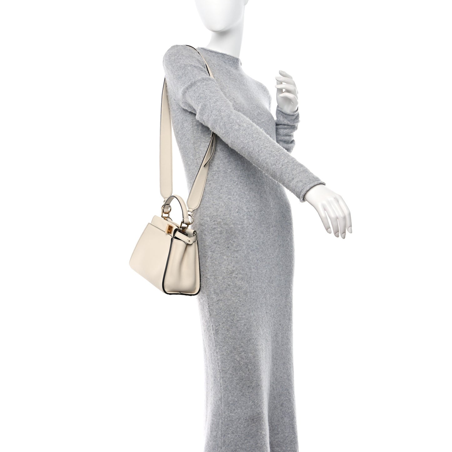 Vitello Seta Suede FF Mini Peekaboo Iconic Satchel Uovo Sigaro Marrone