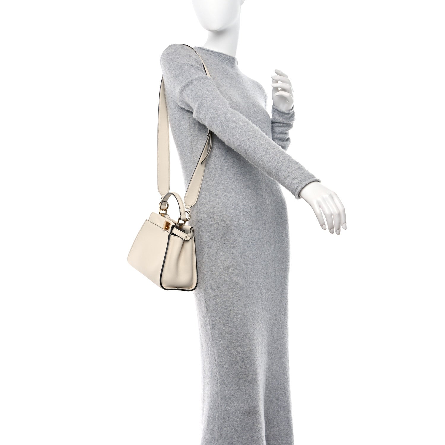 Fendi Vitello Seta Suede FF Mini Peekaboo Iconic Satchel Uovo Sigaro Marrone 2 of 11