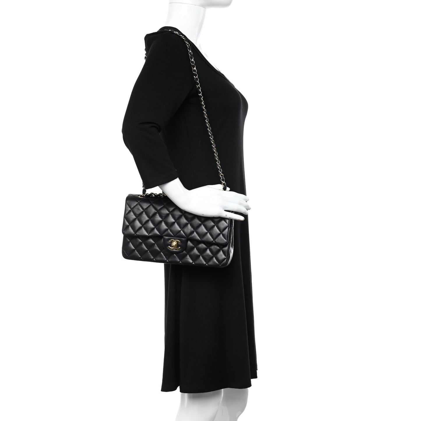 Lambskin Quilted Medium Double Flap Black