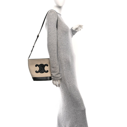 Celine Canvas Calfskin Triomphe Small Bucket Bag Vanilla Black 2 of 8