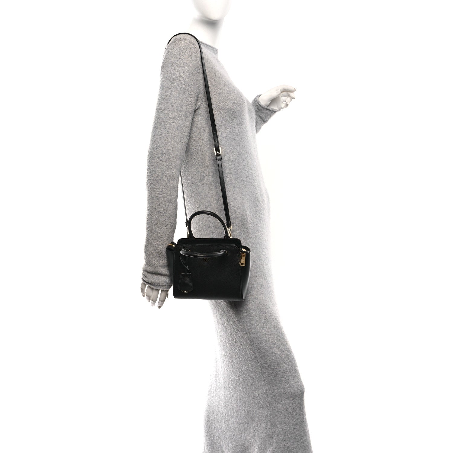 Prada Saffiano Soft Calfskin Mini Zippered Tote Black 2 of 9