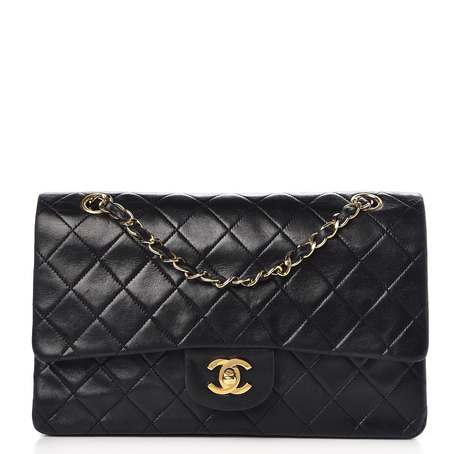 Lambskin Quilted Medium Double Flap Black