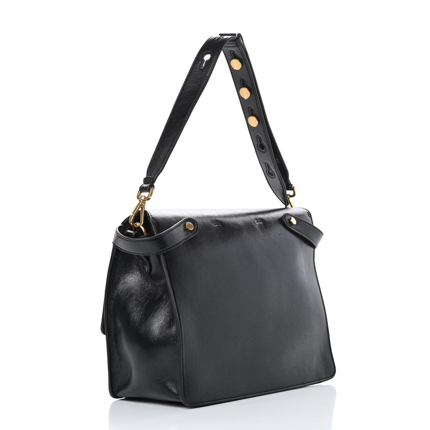 Agnello Old Shine Large Kan U Shoulder Bag Black