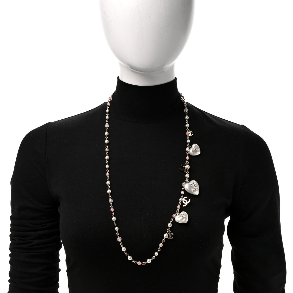 Pearl Crystal CC Heart Necklace Pearly White Gold