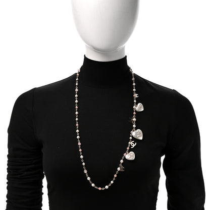 Chanel Pearl Crystal CC Heart Necklace Pearly White Gold 2 of 4