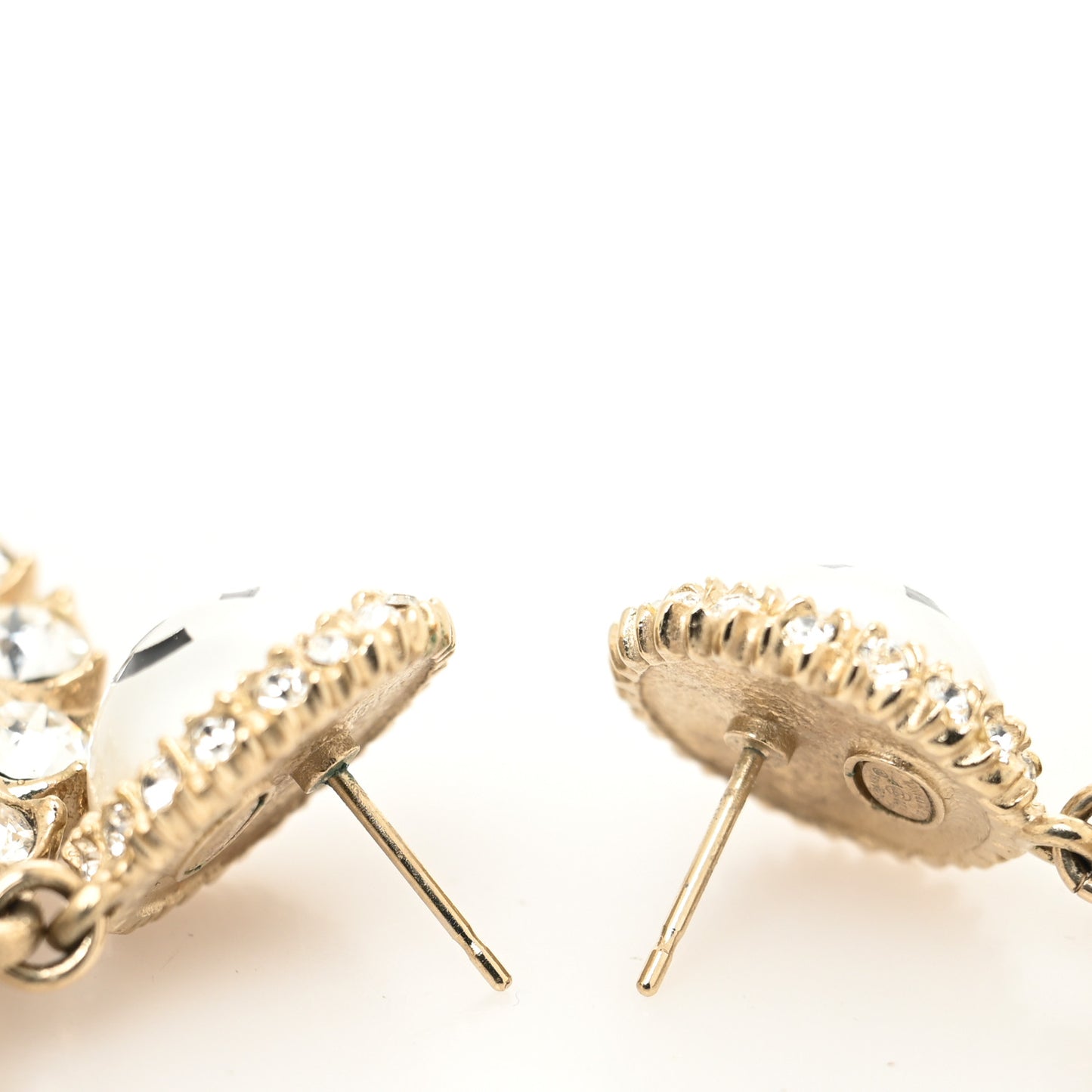 Crystal Pearl Large CC Drop Earrings Light Gold